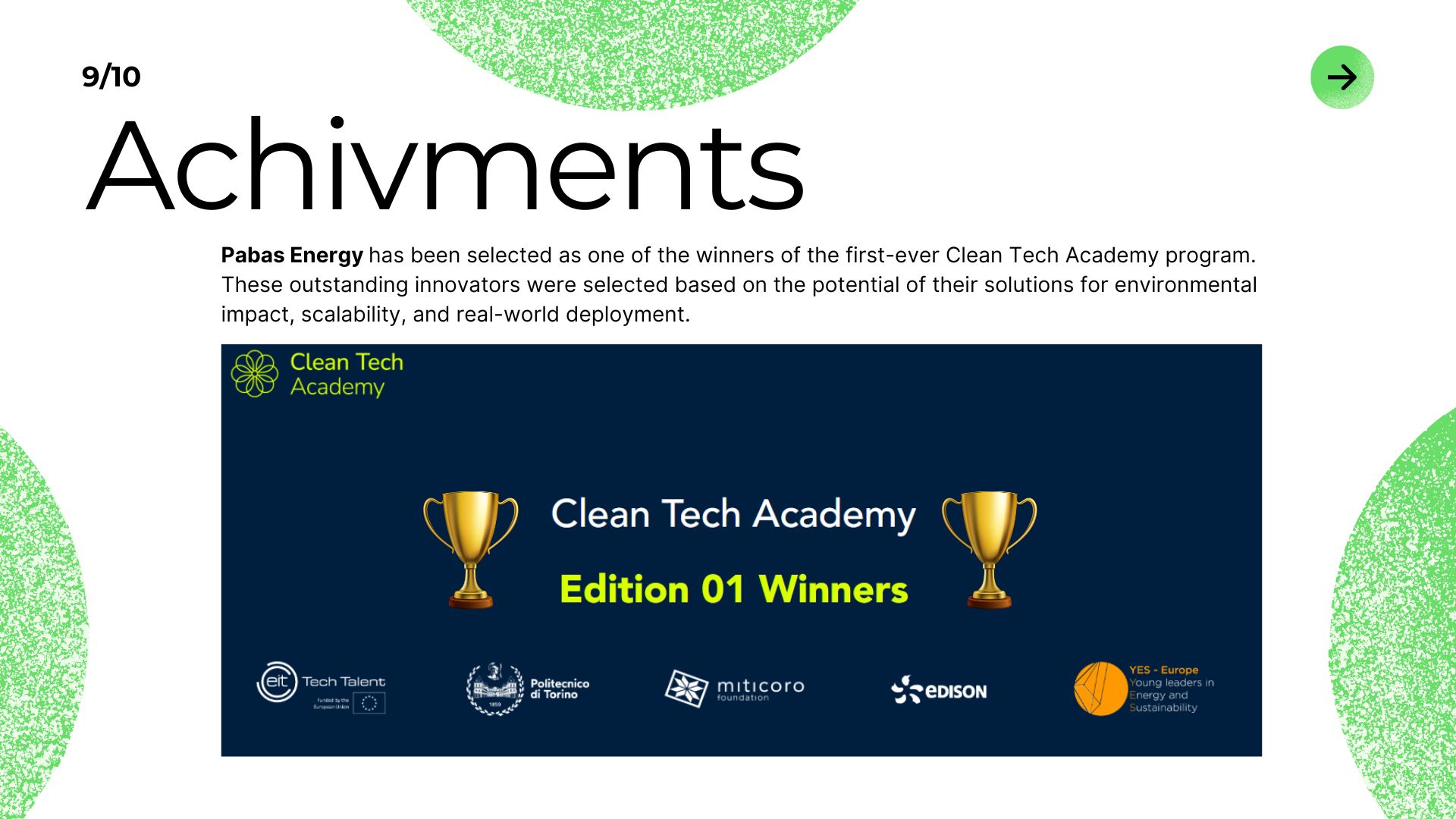 Achivemento of winning the Cleantech Academy edition 2025